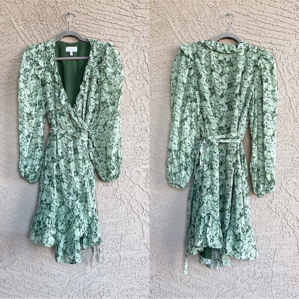 & Other Stories Mint Green Floral Long Sleeve Wrap Dress
